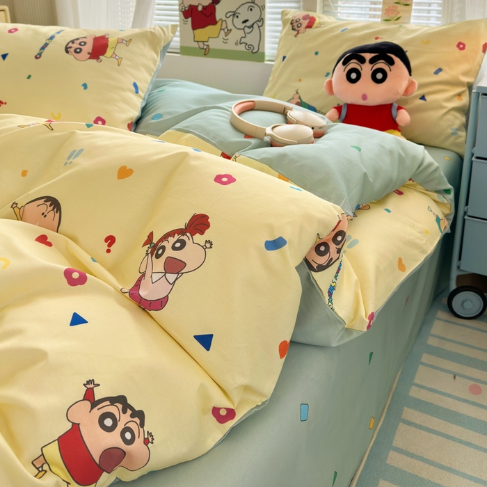 91家纺网 家纺一手货源 找家纺 曼之夏 2026新款全棉卡通印花四件套系列-蜡笔小新 萌萌小新