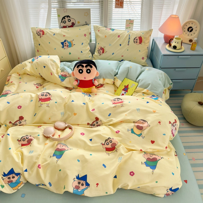 91家纺网 家纺一手货源 找家纺 曼之夏 2026新款全棉卡通印花四件套系列-蜡笔小新 萌萌小新