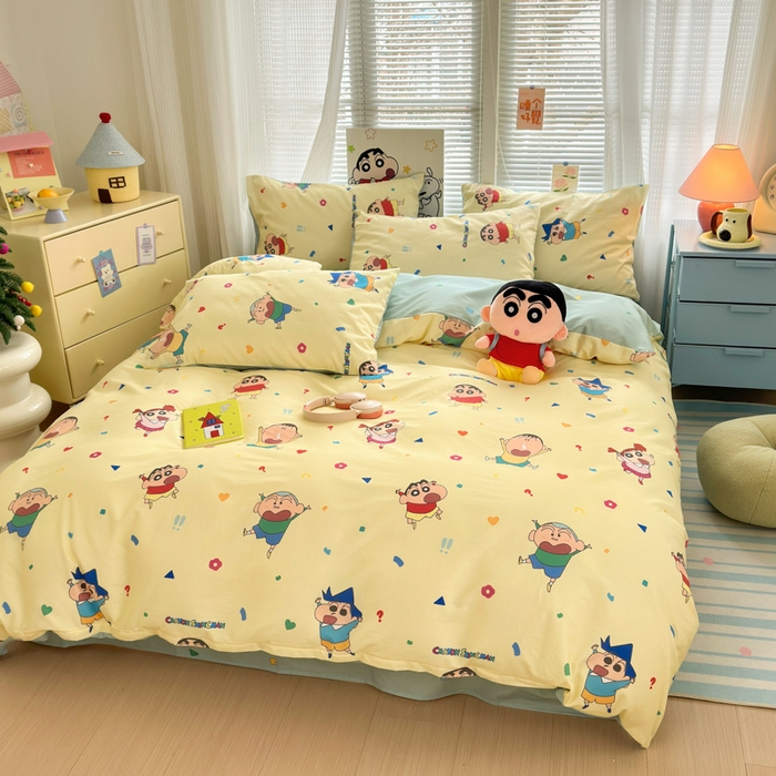 91家纺网 家纺一手货源 找家纺 曼之夏 2026新款全棉卡通印花四件套系列-蜡笔小新 萌萌小新