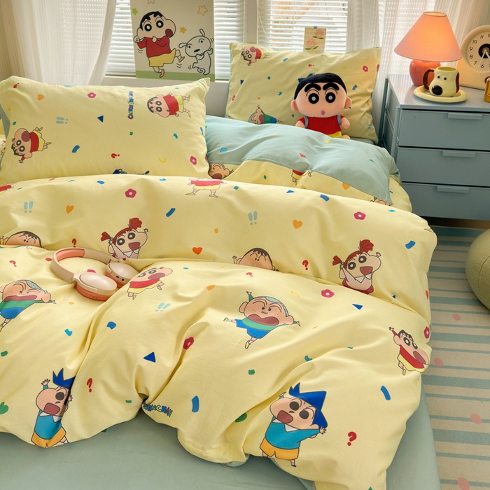 91家纺网 家纺一手货源 找家纺 曼之夏 2026新款全棉卡通印花四件套系列-蜡笔小新 萌萌小新