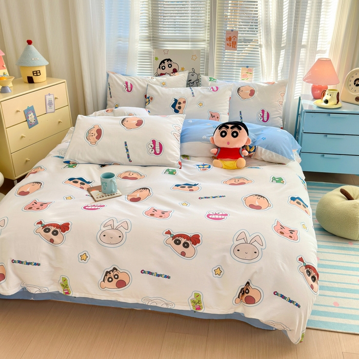 91家纺网 家纺一手货源 找家纺 曼之夏 2026新款全棉卡通印花四件套系列-蜡笔小新 趣味小新