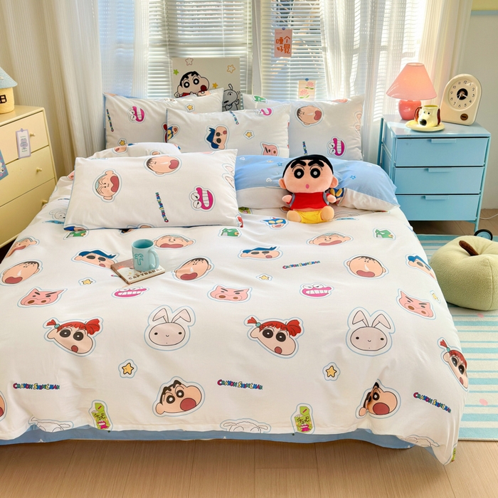 91家纺网 家纺一手货源 找家纺 曼之夏 2026新款全棉卡通印花四件套系列-蜡笔小新 趣味小新