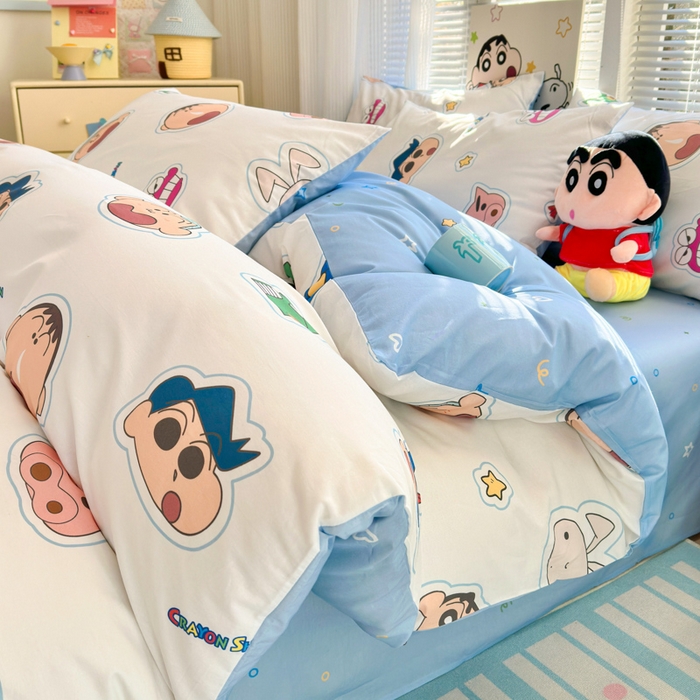 91家纺网 家纺一手货源 找家纺 曼之夏 2026新款全棉卡通印花四件套系列-蜡笔小新 趣味小新