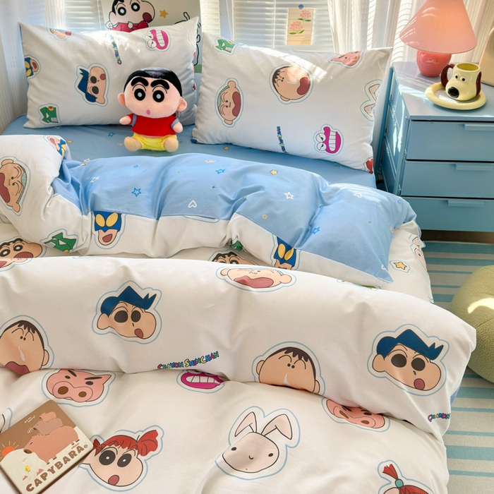 91家纺网 家纺一手货源 找家纺 曼之夏 2026新款全棉卡通印花四件套系列-蜡笔小新 趣味小新