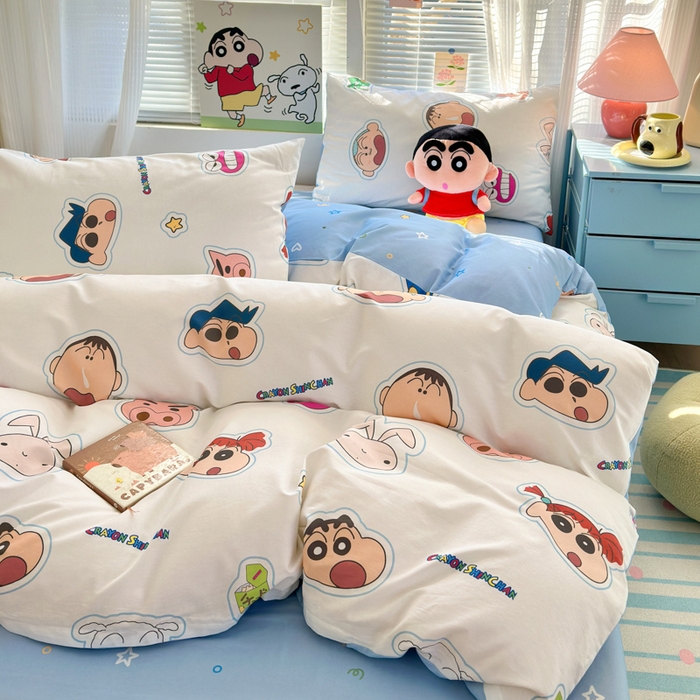 91家纺网 家纺一手货源 找家纺 曼之夏 2026新款全棉卡通印花四件套系列-蜡笔小新 趣味小新