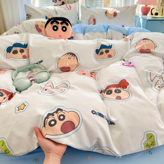 91家纺网 家纺一手货源 找家纺 曼之夏 2026新款全棉卡通印花四件套系列-蜡笔小新 趣味小新