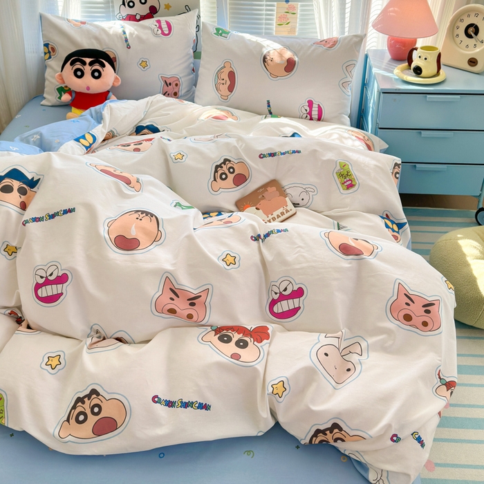 91家纺网 家纺一手货源 找家纺 曼之夏 2026新款全棉卡通印花四件套系列-蜡笔小新 趣味小新