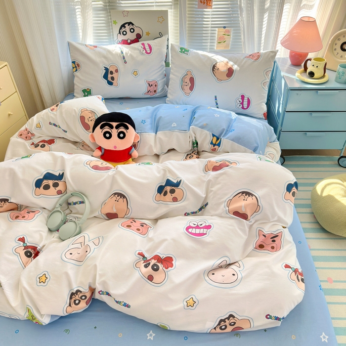 91家纺网 家纺一手货源 找家纺 曼之夏 2026新款全棉卡通印花四件套系列-蜡笔小新 趣味小新