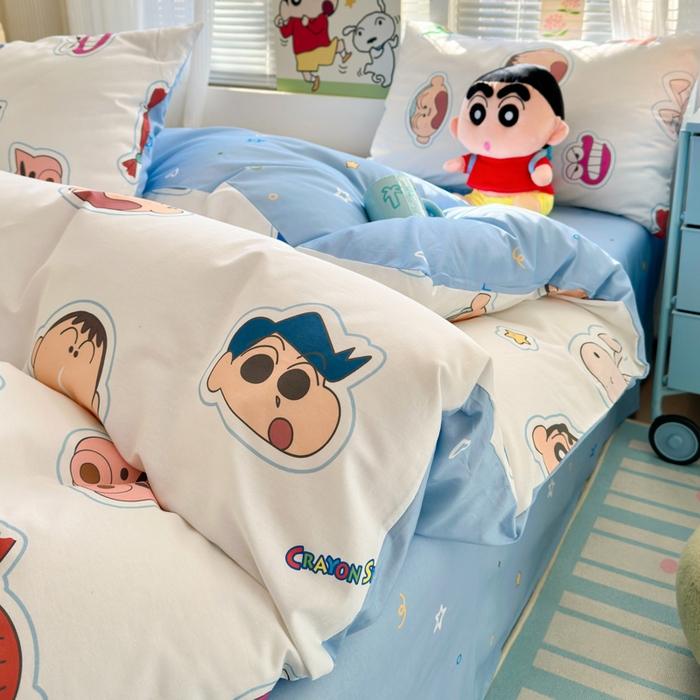 91家纺网 家纺一手货源 找家纺 曼之夏 2026新款全棉卡通印花四件套系列-蜡笔小新 趣味小新