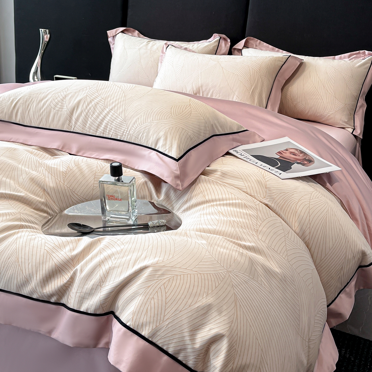 91家纺网 家纺一手货源 找家纺 置顶家纺 2026新款亲肤数码印花拼角四件套凌枫 凌枫-浅豆沙