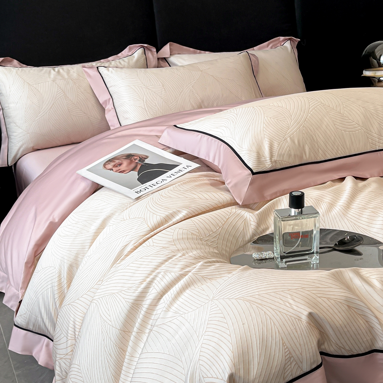 91家纺网 家纺一手货源 找家纺 置顶家纺 2026新款亲肤数码印花拼角四件套凌枫 凌枫-浅豆沙