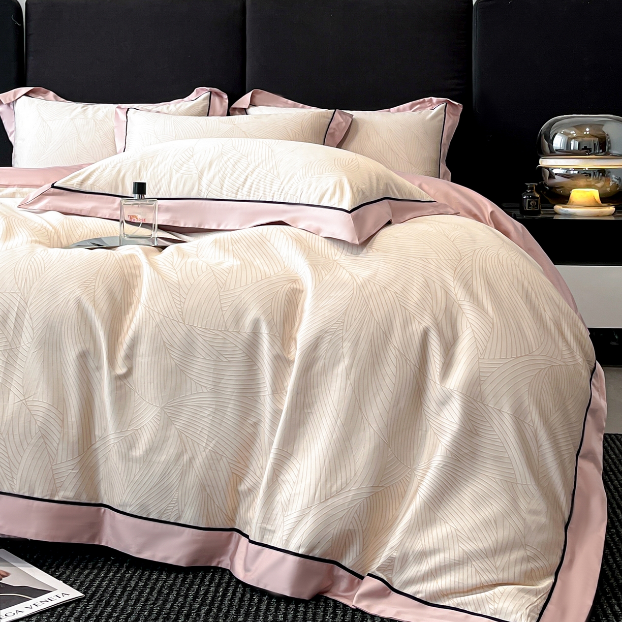 91家纺网 家纺一手货源 找家纺 置顶家纺 2026新款亲肤数码印花拼角四件套凌枫 凌枫-浅豆沙