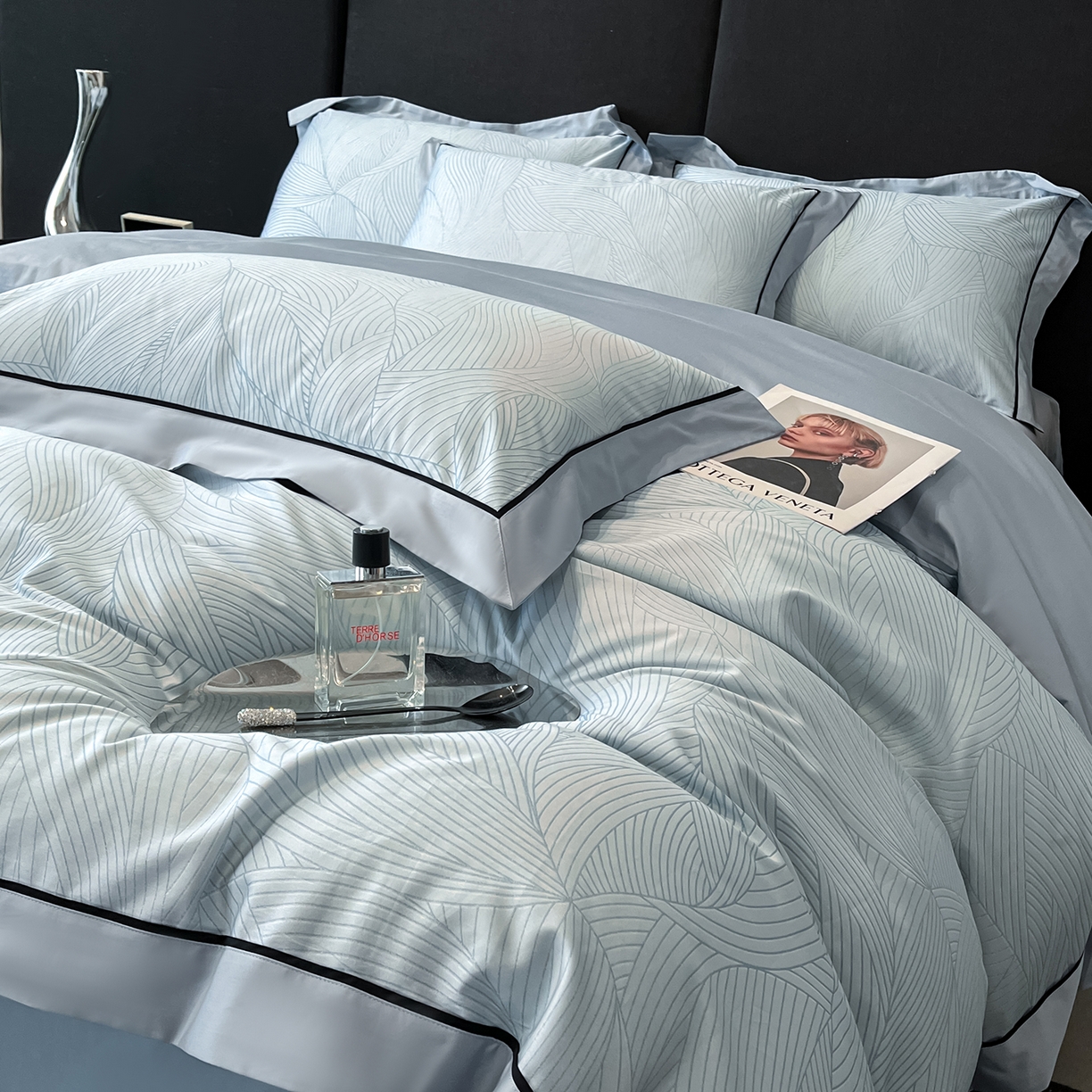 91家纺网 家纺一手货源 找家纺 置顶家纺 2026新款亲肤数码印花拼角四件套凌枫 凌枫-天蓝