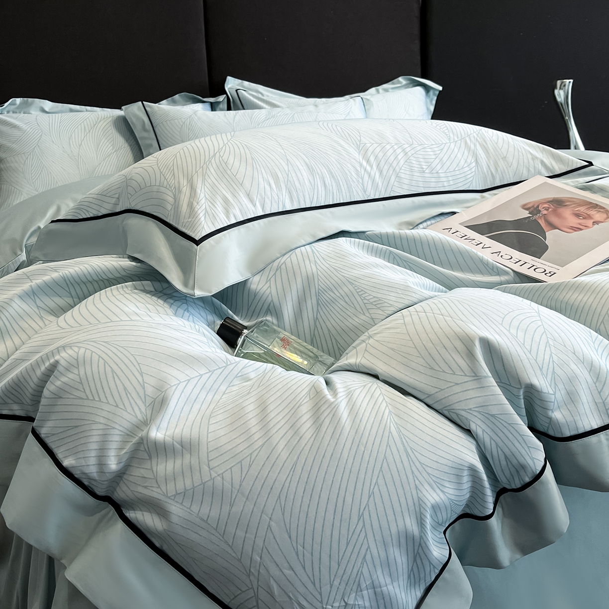 91家纺网 家纺一手货源 找家纺 置顶家纺 2026新款亲肤数码印花拼角四件套凌枫 凌枫-月影蓝