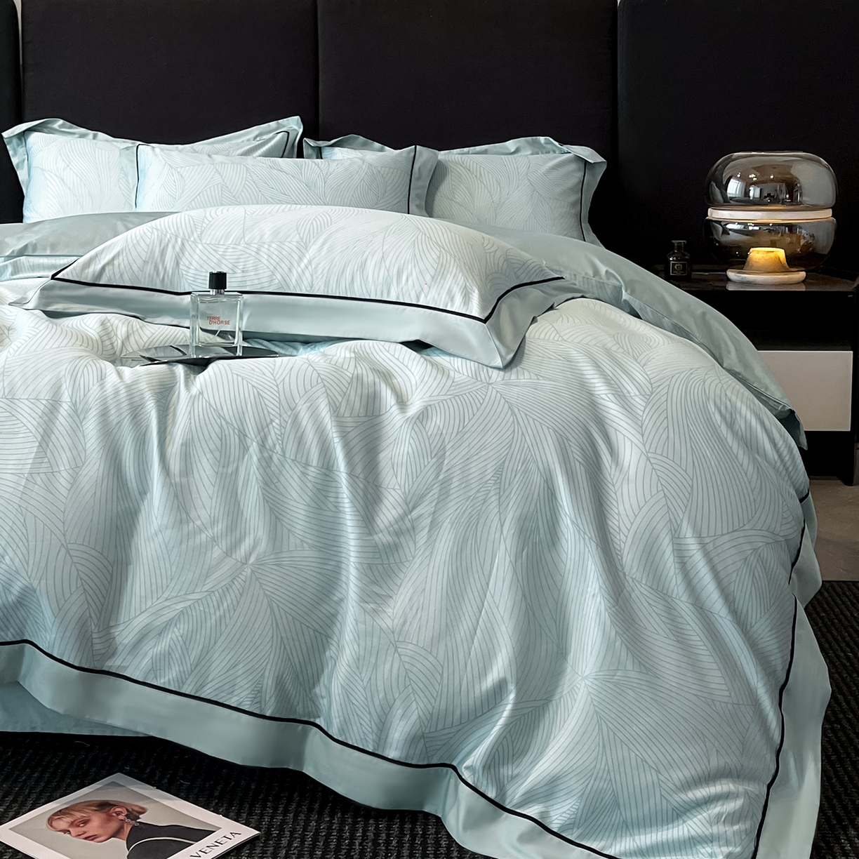 91家纺网 家纺一手货源 找家纺 置顶家纺 2026新款亲肤数码印花拼角四件套凌枫 凌枫-月影蓝