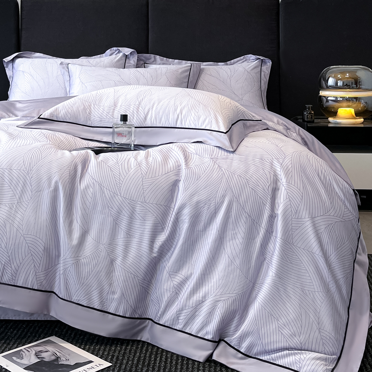 91家纺网 家纺一手货源 找家纺 置顶家纺 2026新款亲肤数码印花拼角四件套凌枫 凌枫-香芋紫