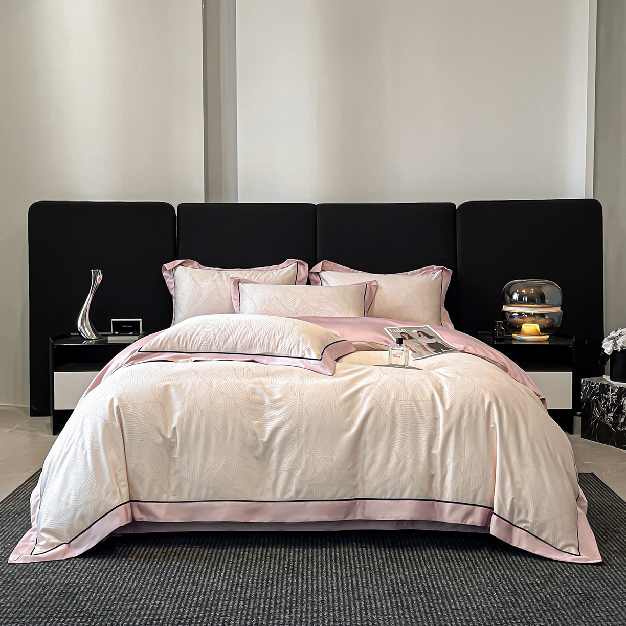 91家纺网 家纺一手货源 找家纺 置顶家纺 2026新款亲肤数码印花拼角四件套凌枫 凌枫-浅豆沙