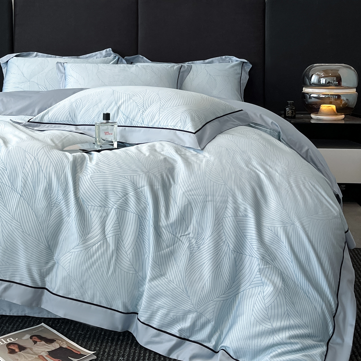 91家纺网 家纺一手货源 找家纺 置顶家纺 2026新款亲肤数码印花拼角四件套凌枫 凌枫-天蓝