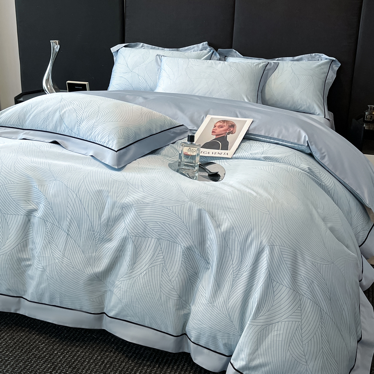 91家纺网 家纺一手货源 找家纺 置顶家纺 2026新款亲肤数码印花拼角四件套凌枫 凌枫-天蓝