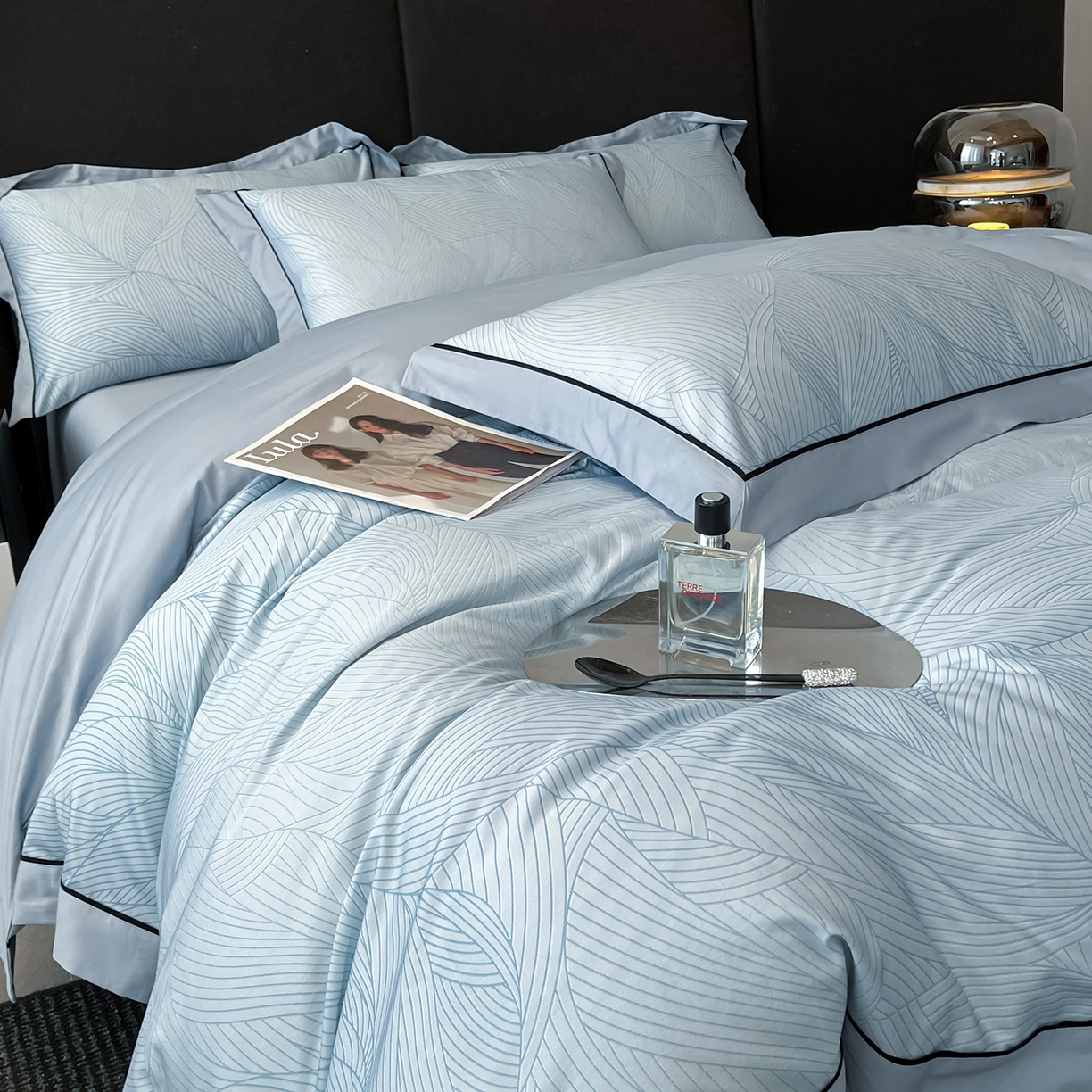 91家纺网 家纺一手货源 找家纺 置顶家纺 2026新款亲肤数码印花拼角四件套凌枫 凌枫-天蓝