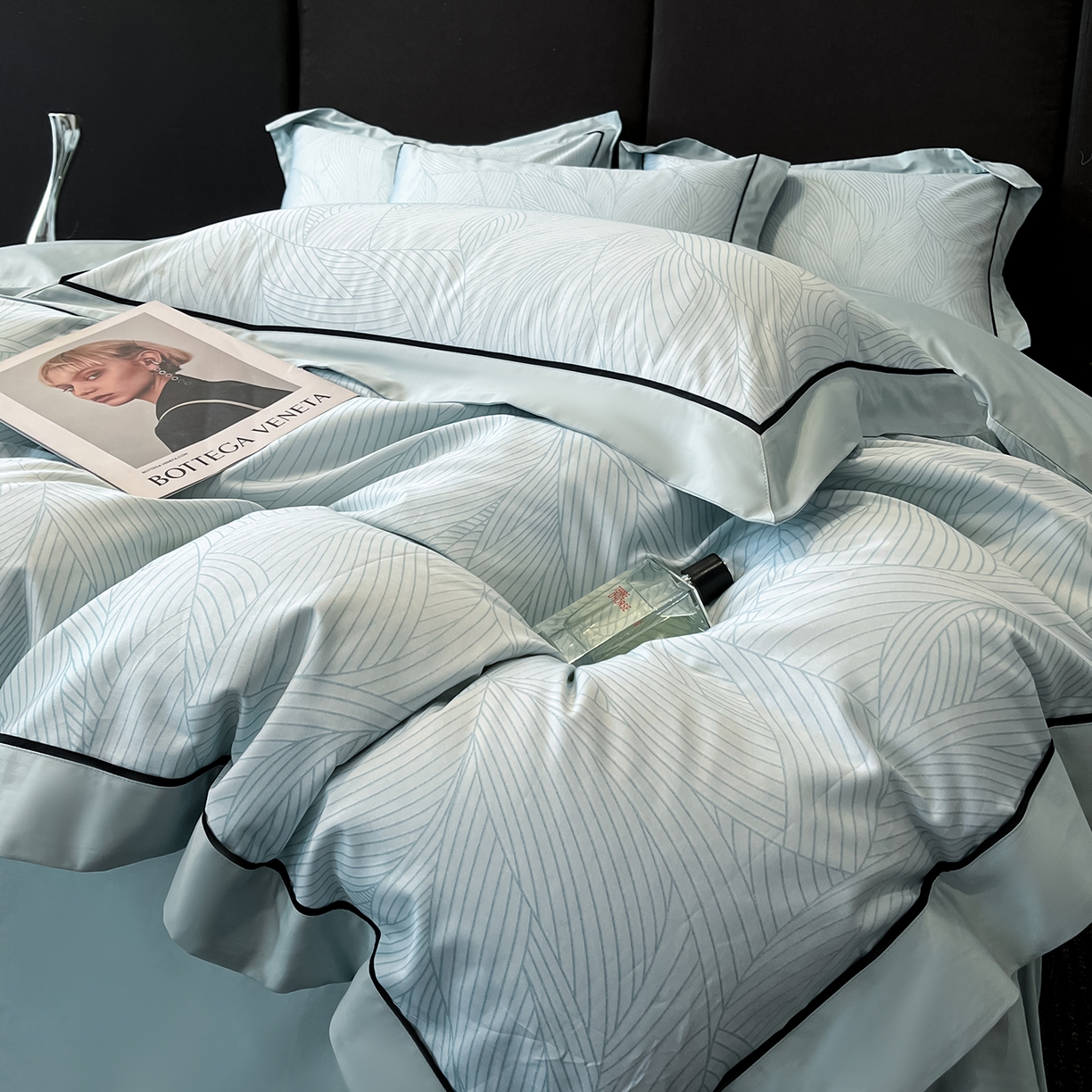 91家纺网 家纺一手货源 找家纺 置顶家纺 2026新款亲肤数码印花拼角四件套凌枫 凌枫-月影蓝