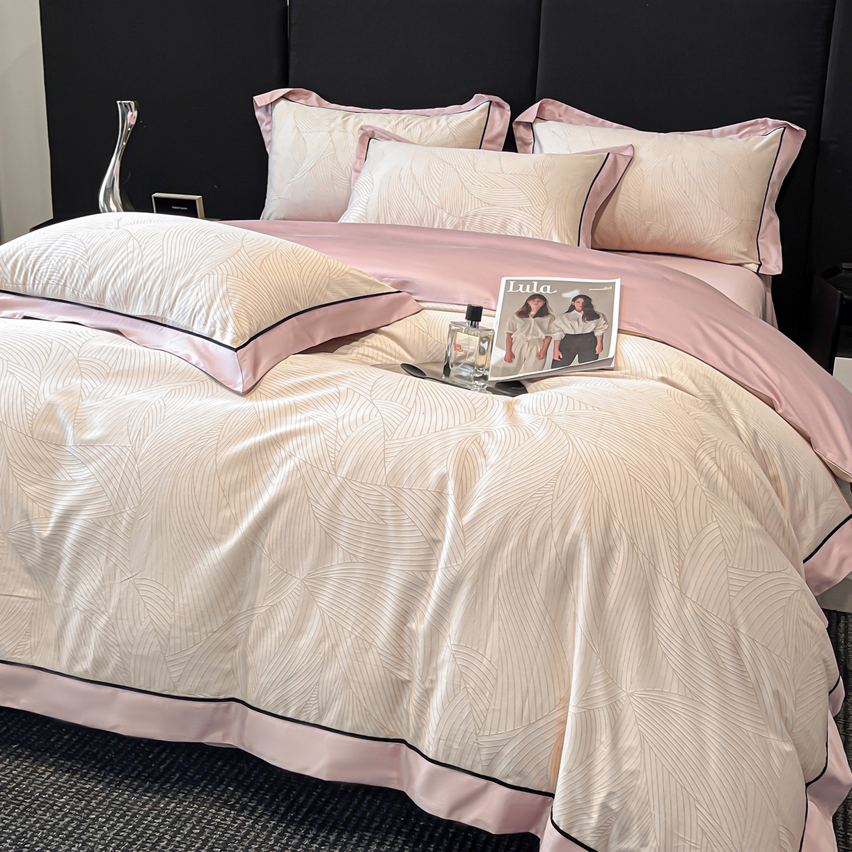 91家纺网 家纺一手货源 找家纺 置顶家纺 2026新款亲肤数码印花拼角四件套凌枫 凌枫-浅豆沙