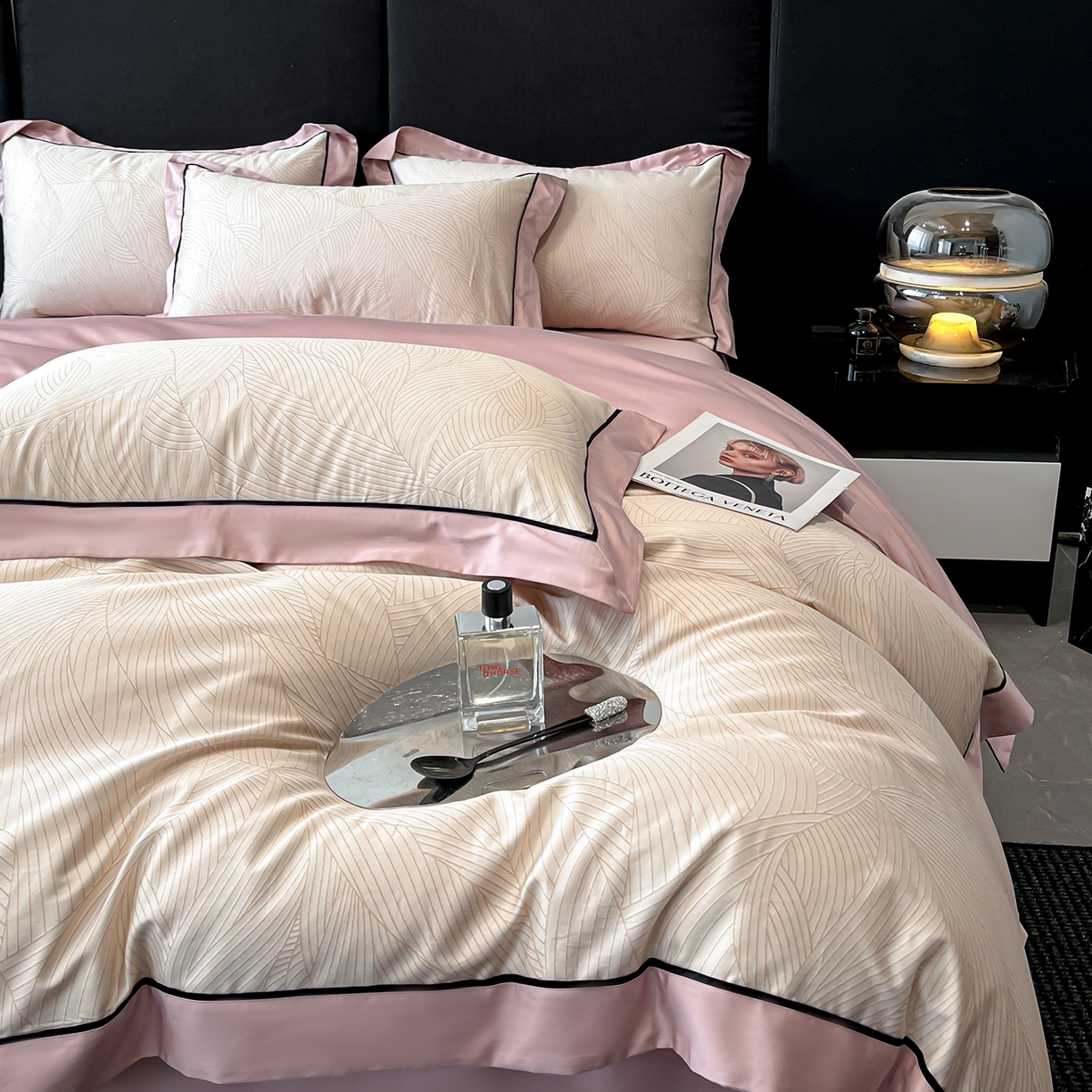 91家纺网 家纺一手货源 找家纺 置顶家纺 2026新款亲肤数码印花拼角四件套凌枫 凌枫-浅豆沙