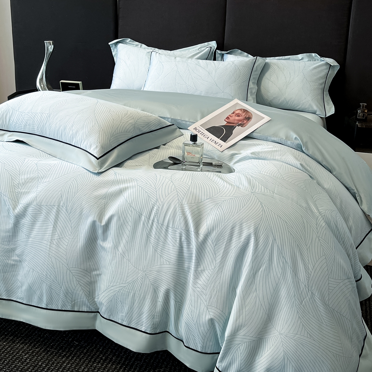 91家纺网 家纺一手货源 找家纺 置顶家纺 2026新款亲肤数码印花拼角四件套凌枫 凌枫-月影蓝