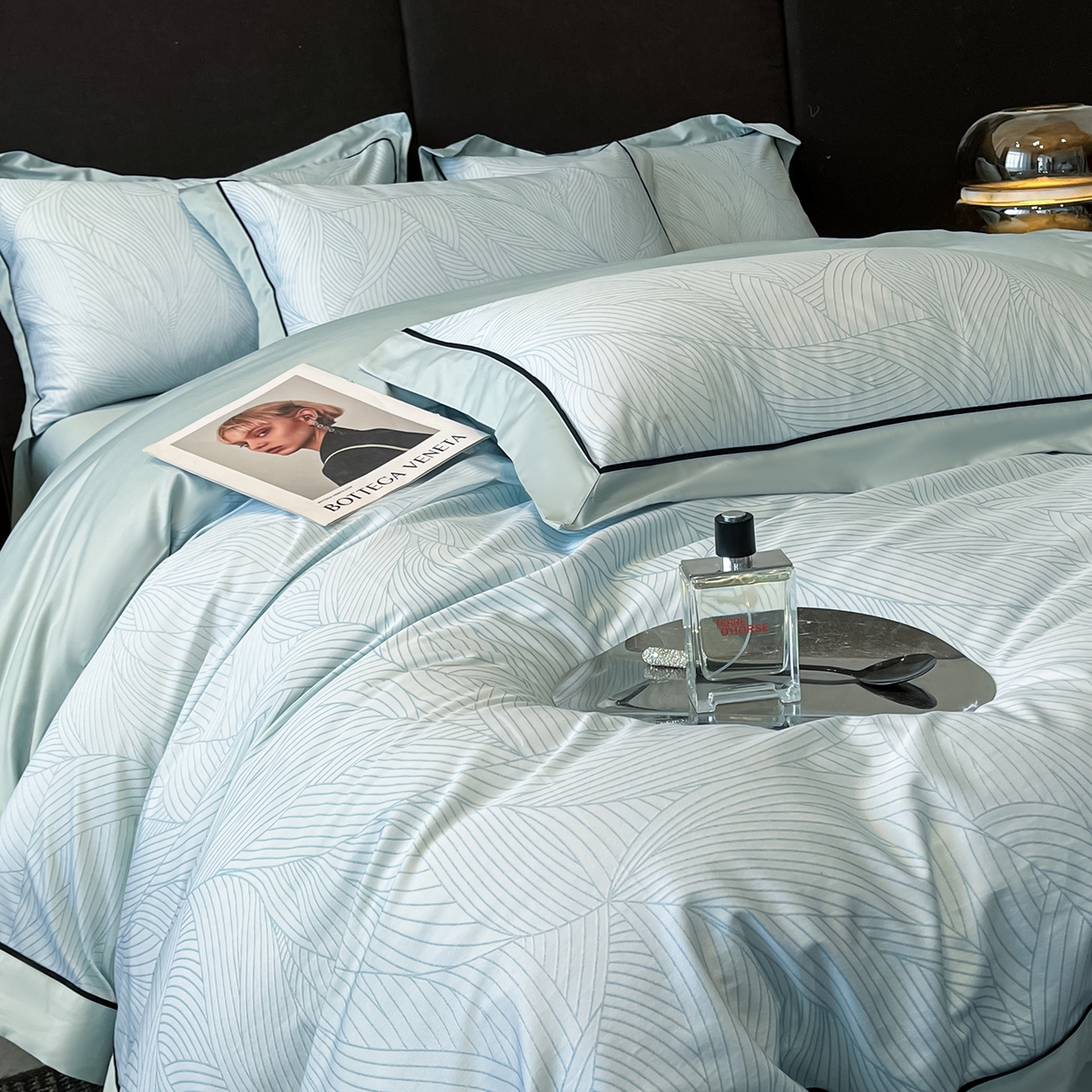 91家纺网 家纺一手货源 找家纺 置顶家纺 2026新款亲肤数码印花拼角四件套凌枫 凌枫-月影蓝