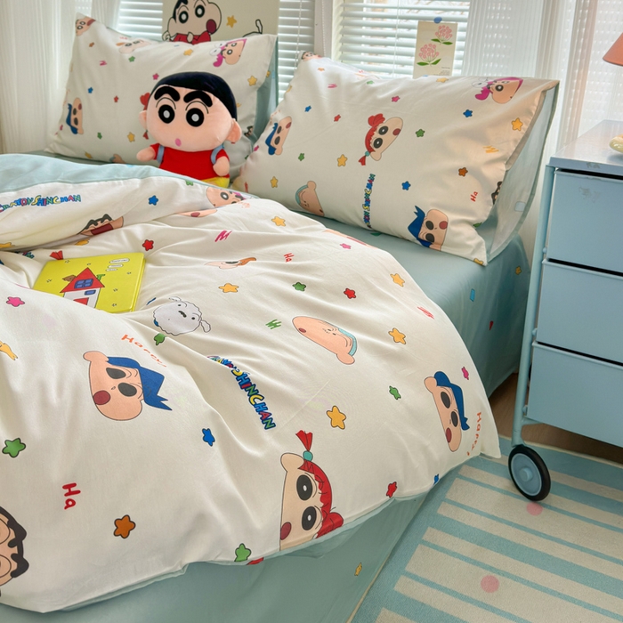 91家纺网 家纺一手货源 找家纺 曼之夏 2026新款全棉卡通印花四件套系列-蜡笔小新 小新派对