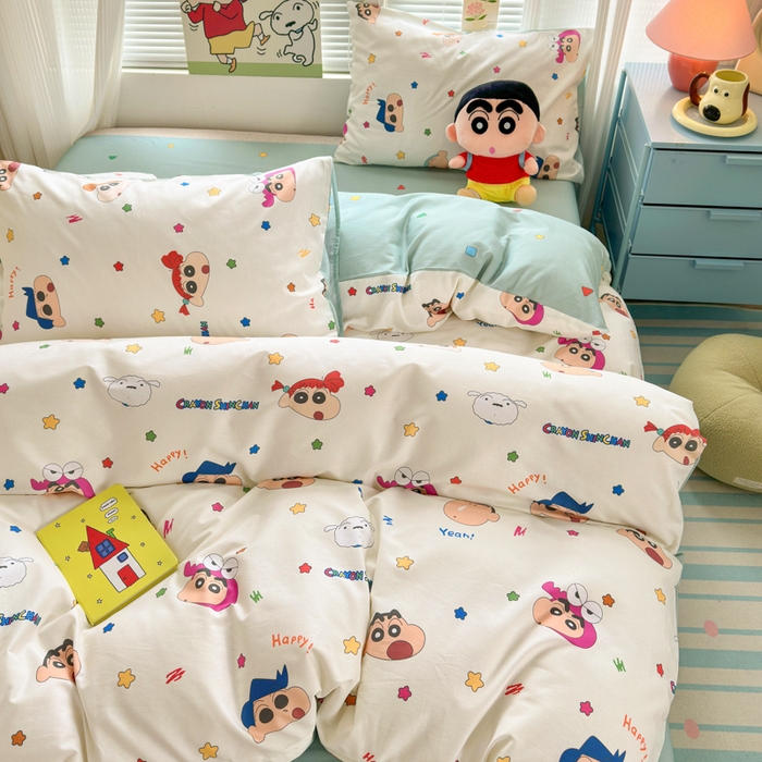 91家纺网 家纺一手货源 找家纺 曼之夏 2026新款全棉卡通印花四件套系列-蜡笔小新 小新派对