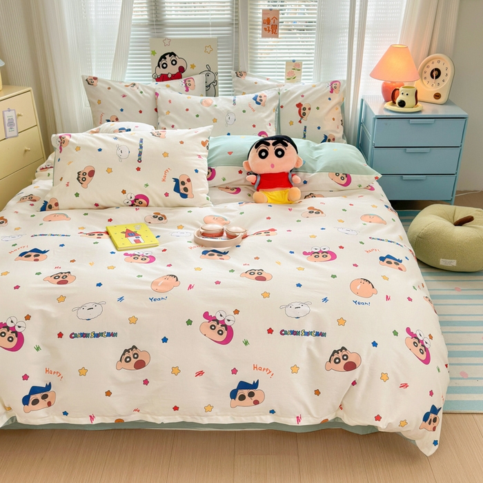 91家纺网 家纺一手货源 找家纺 曼之夏 2026新款全棉卡通印花四件套系列-蜡笔小新 小新派对