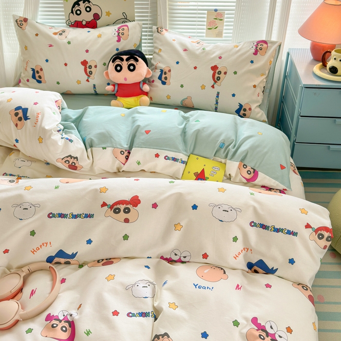 91家纺网 家纺一手货源 找家纺 曼之夏 2026新款全棉卡通印花四件套系列-蜡笔小新 小新派对