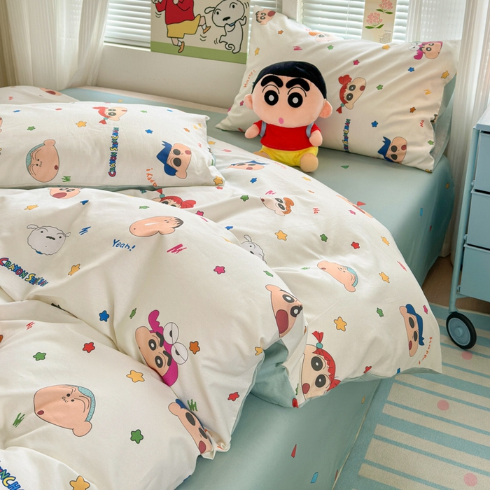 91家纺网 家纺一手货源 找家纺 曼之夏 2026新款全棉卡通印花四件套系列-蜡笔小新 小新派对