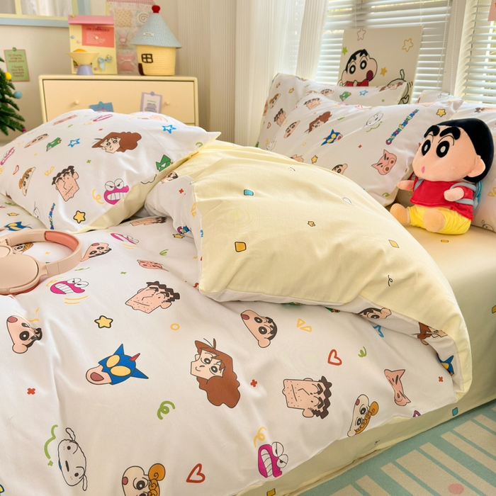 91家纺网 家纺一手货源 找家纺 曼之夏 2026新款全棉卡通印花四件套系列-蜡笔小新 幸运小新