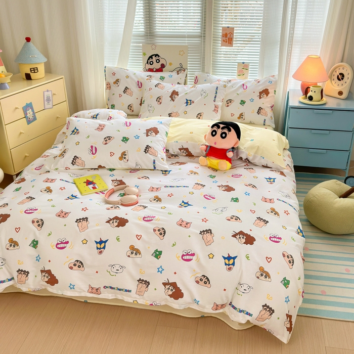 91家纺网 家纺一手货源 找家纺 曼之夏 2026新款全棉卡通印花四件套系列-蜡笔小新 幸运小新