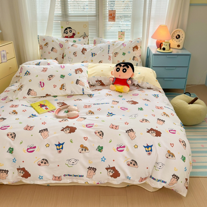 91家纺网 家纺一手货源 找家纺 曼之夏 2026新款全棉卡通印花四件套系列-蜡笔小新 幸运小新