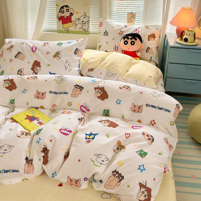 91家纺网 家纺一手货源 找家纺 曼之夏 2026新款全棉卡通印花四件套系列-蜡笔小新 幸运小新