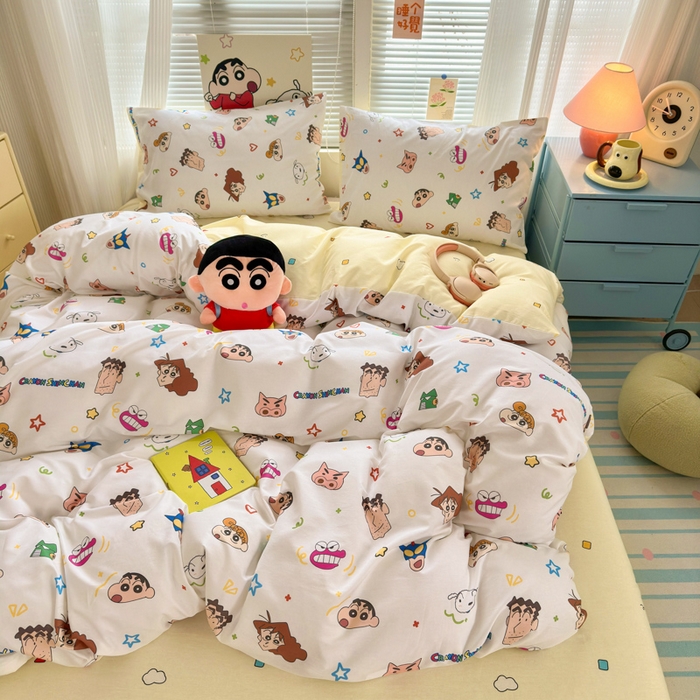 91家纺网 家纺一手货源 找家纺 曼之夏 2026新款全棉卡通印花四件套系列-蜡笔小新 幸运小新