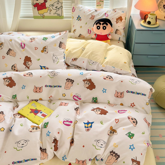 91家纺网 家纺一手货源 找家纺 曼之夏 2026新款全棉卡通印花四件套系列-蜡笔小新 幸运小新