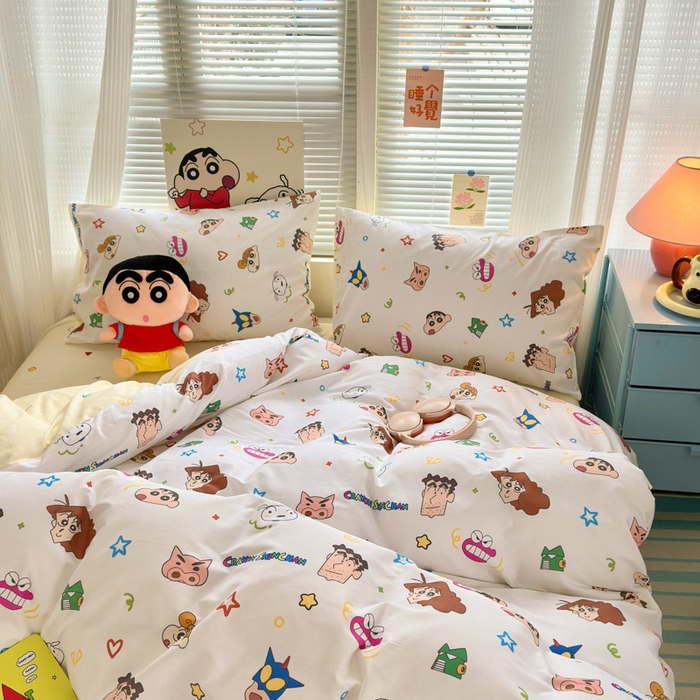 91家纺网 家纺一手货源 找家纺 曼之夏 2026新款全棉卡通印花四件套系列-蜡笔小新 幸运小新