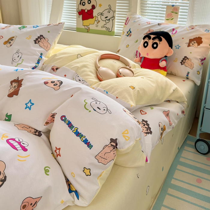 91家纺网 家纺一手货源 找家纺 曼之夏 2026新款全棉卡通印花四件套系列-蜡笔小新 幸运小新