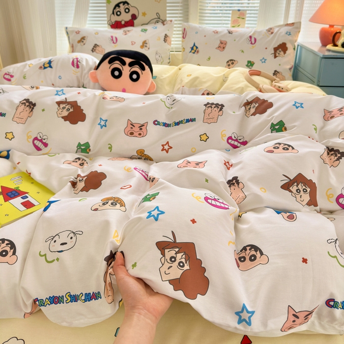 91家纺网 家纺一手货源 找家纺 曼之夏 2026新款全棉卡通印花四件套系列-蜡笔小新 幸运小新