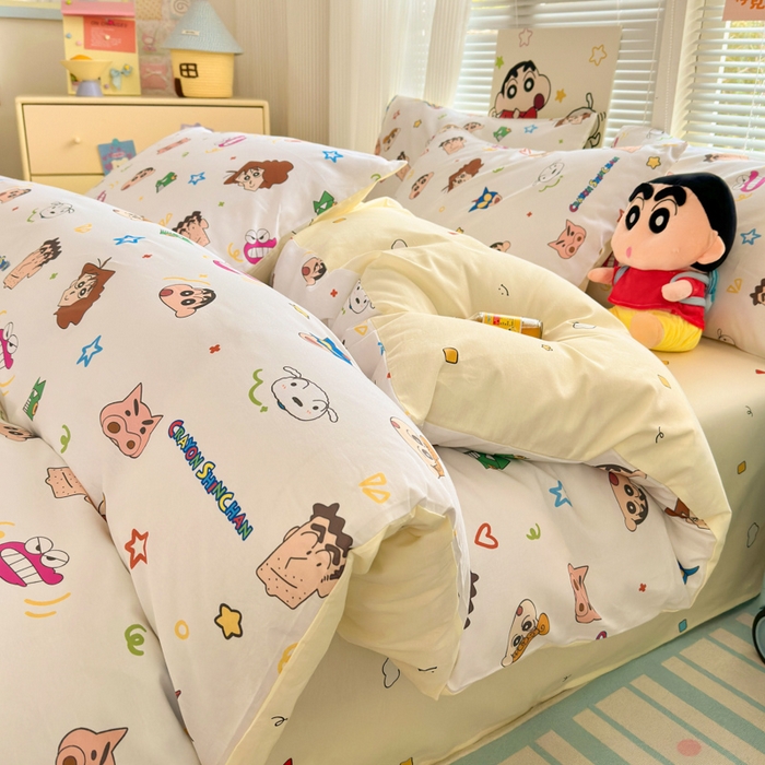 91家纺网 家纺一手货源 找家纺 曼之夏 2026新款全棉卡通印花四件套系列-蜡笔小新 幸运小新