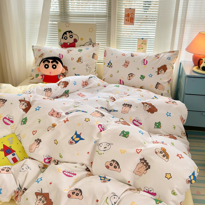 91家纺网 家纺一手货源 找家纺 曼之夏 2026新款全棉卡通印花四件套系列-蜡笔小新 幸运小新