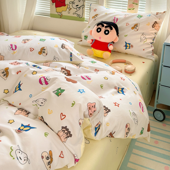 91家纺网 家纺一手货源 找家纺 曼之夏 2026新款全棉卡通印花四件套系列-蜡笔小新 幸运小新