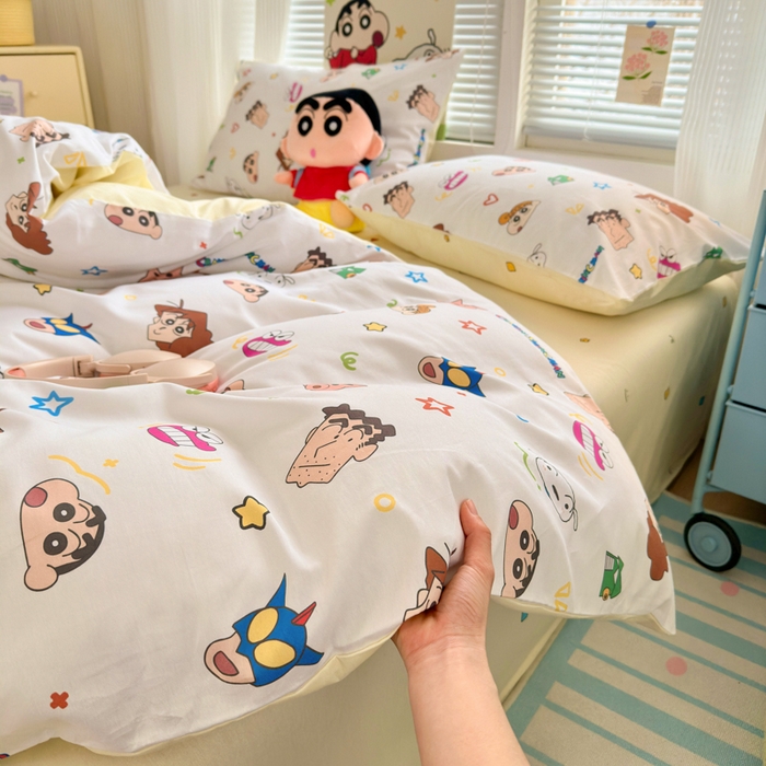 91家纺网 家纺一手货源 找家纺 曼之夏 2026新款全棉卡通印花四件套系列-蜡笔小新 幸运小新