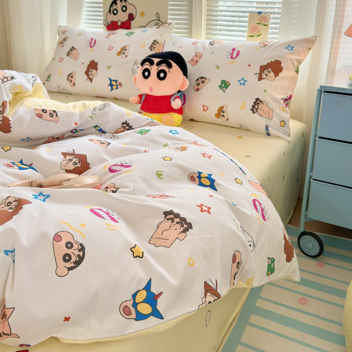 91家纺网 家纺一手货源 找家纺 曼之夏 2026新款全棉卡通印花四件套系列-蜡笔小新 幸运小新