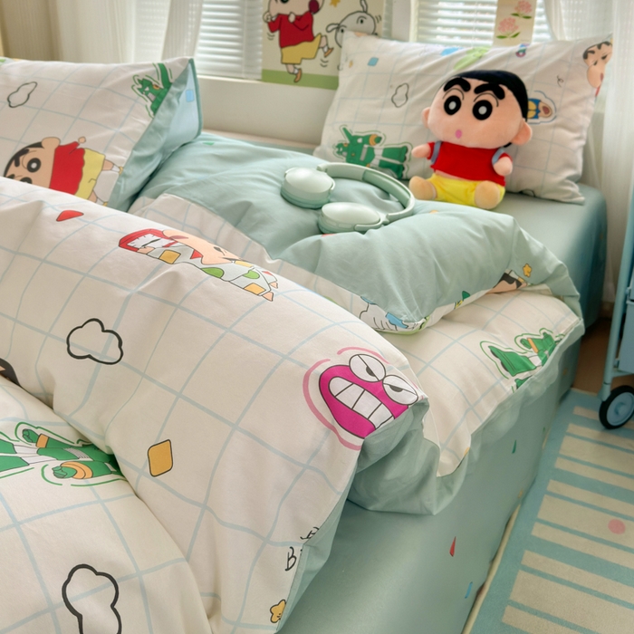 91家纺网 家纺一手货源 找家纺 曼之夏 2026新款全棉卡通印花四件套系列-蜡笔小新 休闲小新