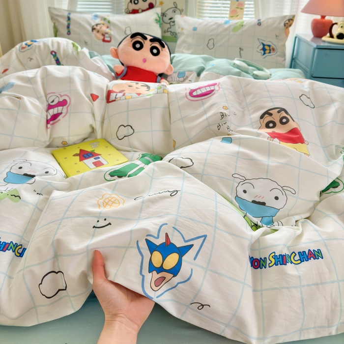 91家纺网 家纺一手货源 找家纺 曼之夏 2026新款全棉卡通印花四件套系列-蜡笔小新 休闲小新